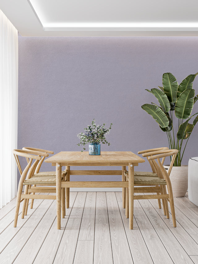 Pastel mauve wallpaper in modern living room showing soft, ambient lighting
