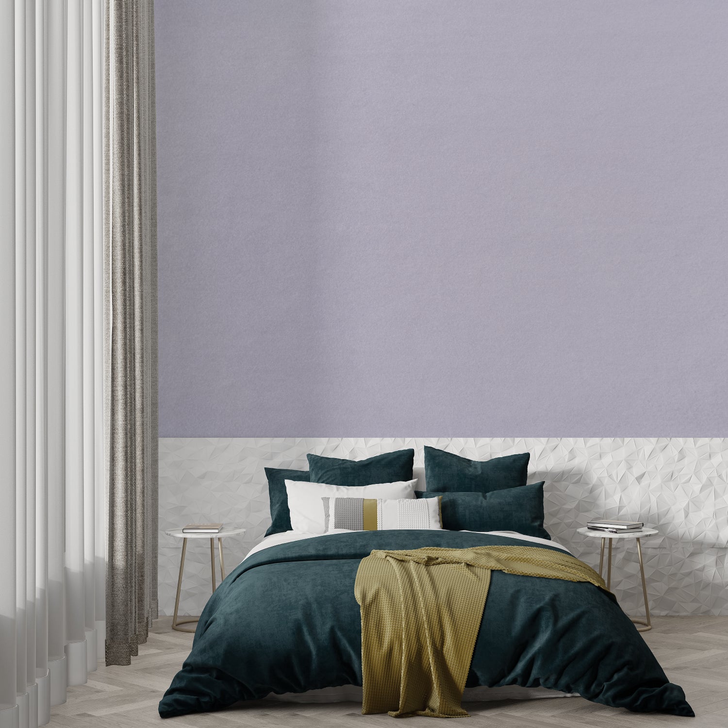 Pastel mauve mural in bright entryway setting