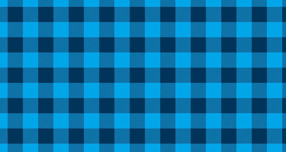 Blue Buffalo Check Wallpaper in a bright modern living room, showing pattern scale and light interaction