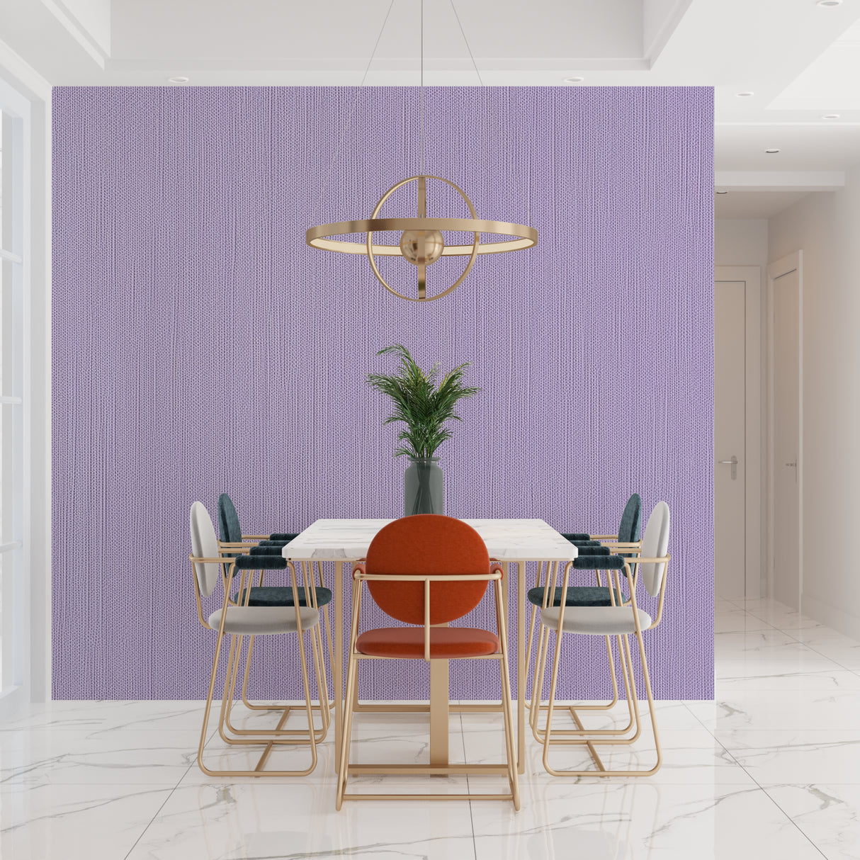 Textured lilac wallpaper bringing elegance to a home office space
