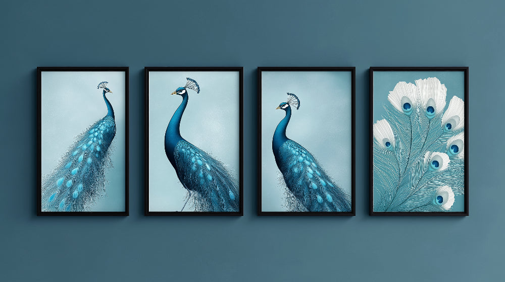 Peacock wall mural design file showing detailed blue feathers pattern and artistic composition