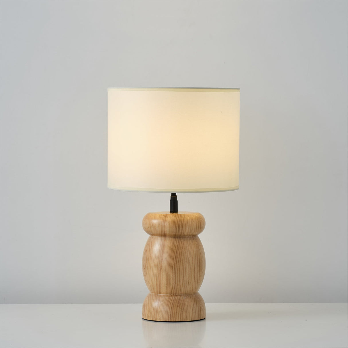Natural Wood Table Lamp Stone-Shaped Base with Fabric Shade - Detailed view