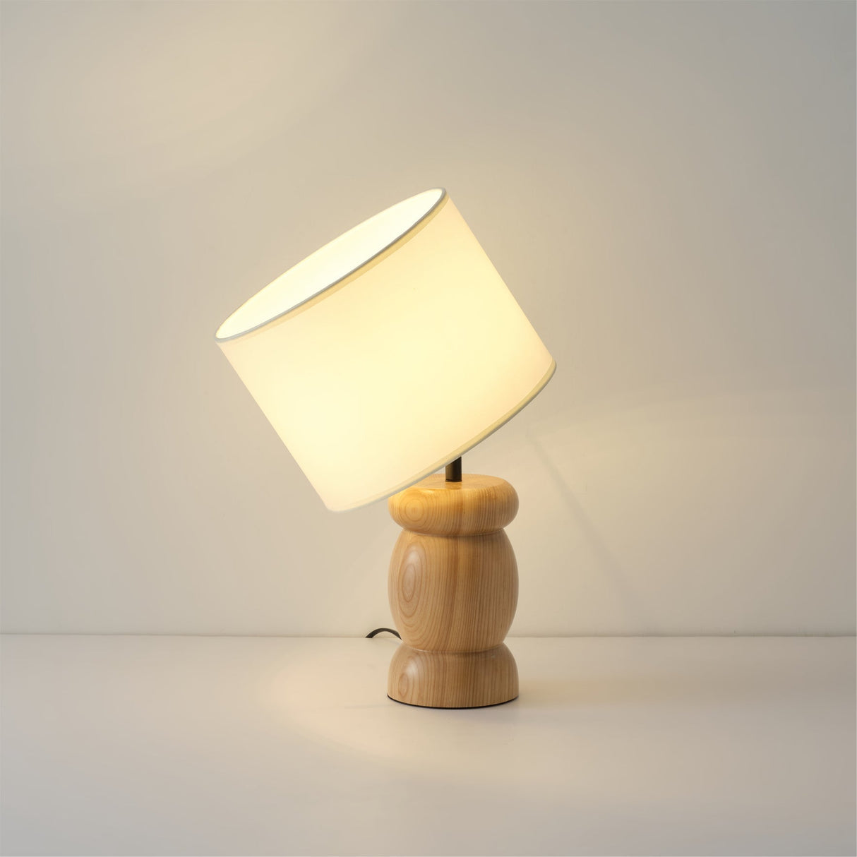 Natural Wood Table Lamp Stone-Shaped Base with Fabric Shade - Product example