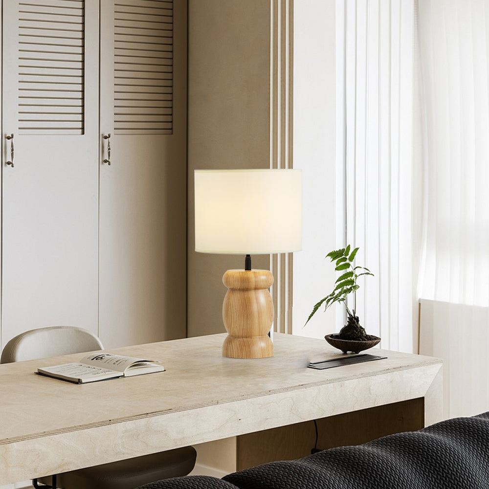 Natural Wood Table Lamp Stone-Shaped Base with Fabric Shade - Product detail 13