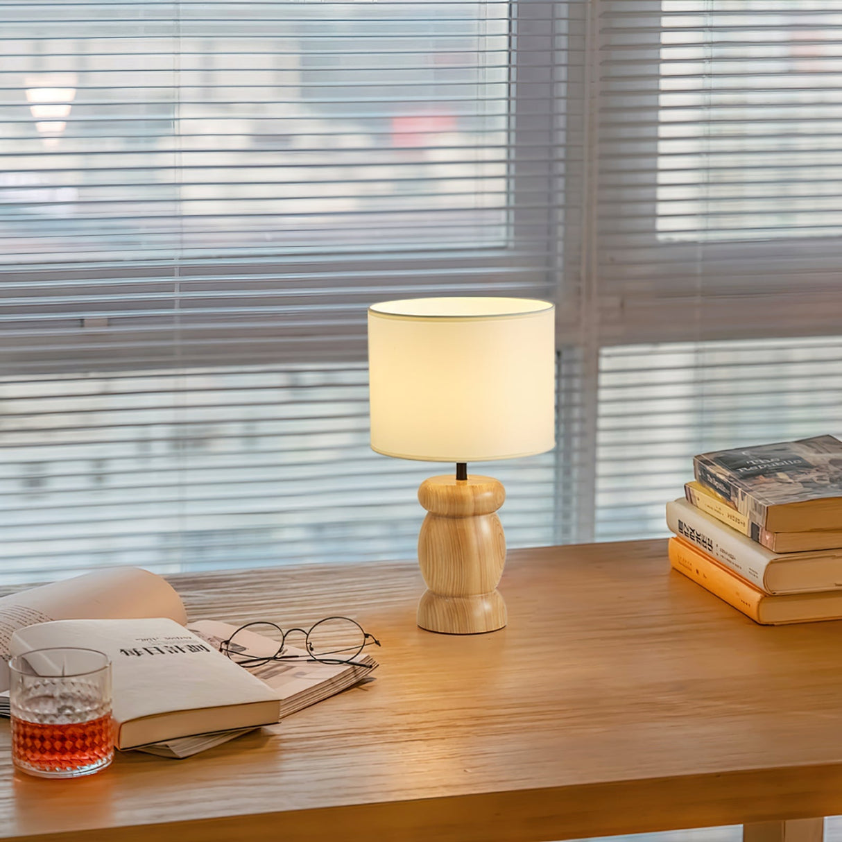 Natural Wood Table Lamp Stone-Shaped Base with Fabric Shade - Product detail 9