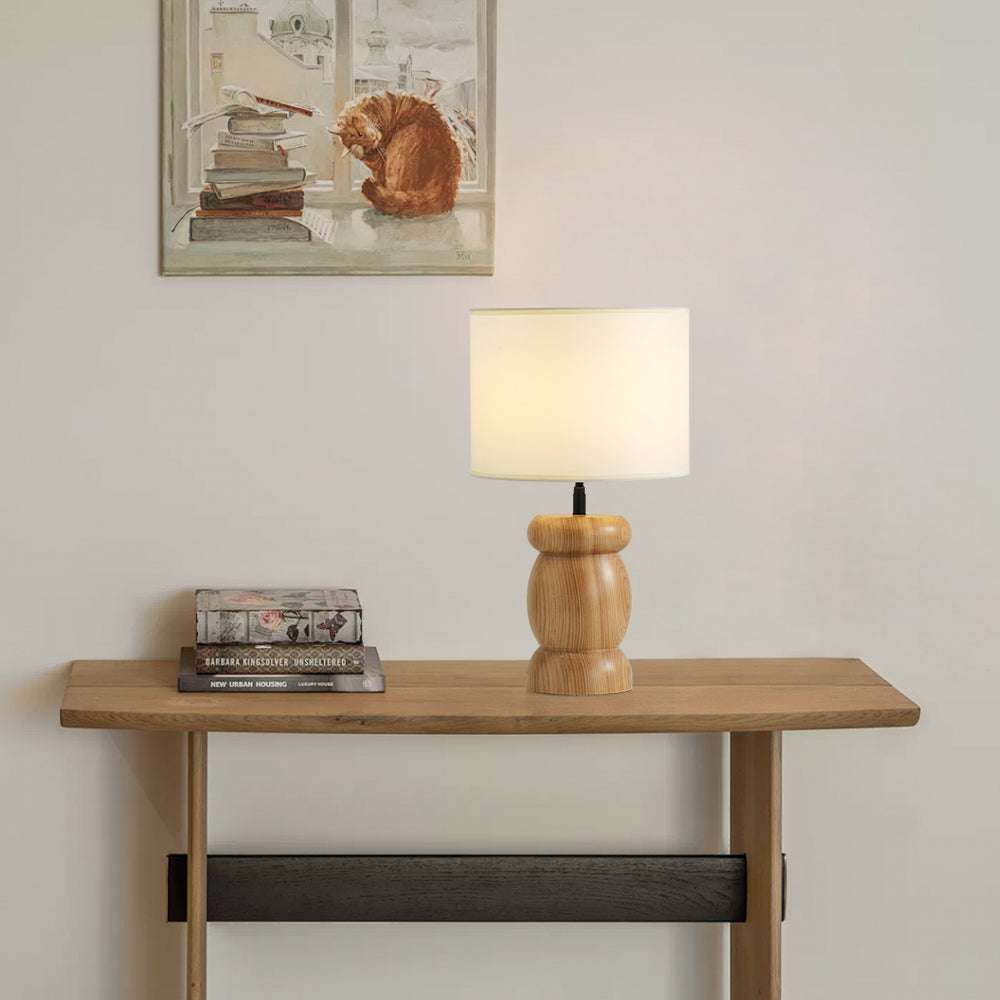 Natural Wood Table Lamp Stone-Shaped Base with Fabric Shade - Product detail 14