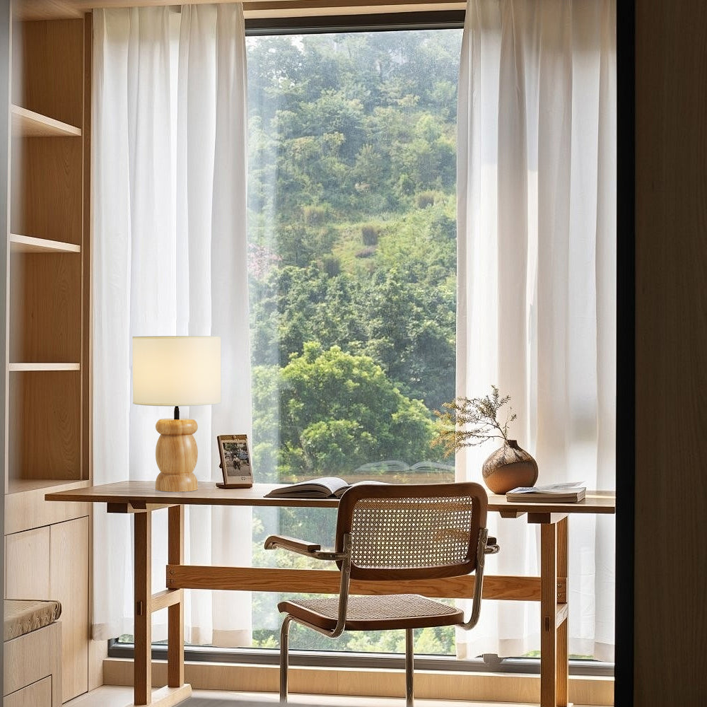 Natural Wood Table Lamp Stone-Shaped Base with Fabric Shade - Product detail 12