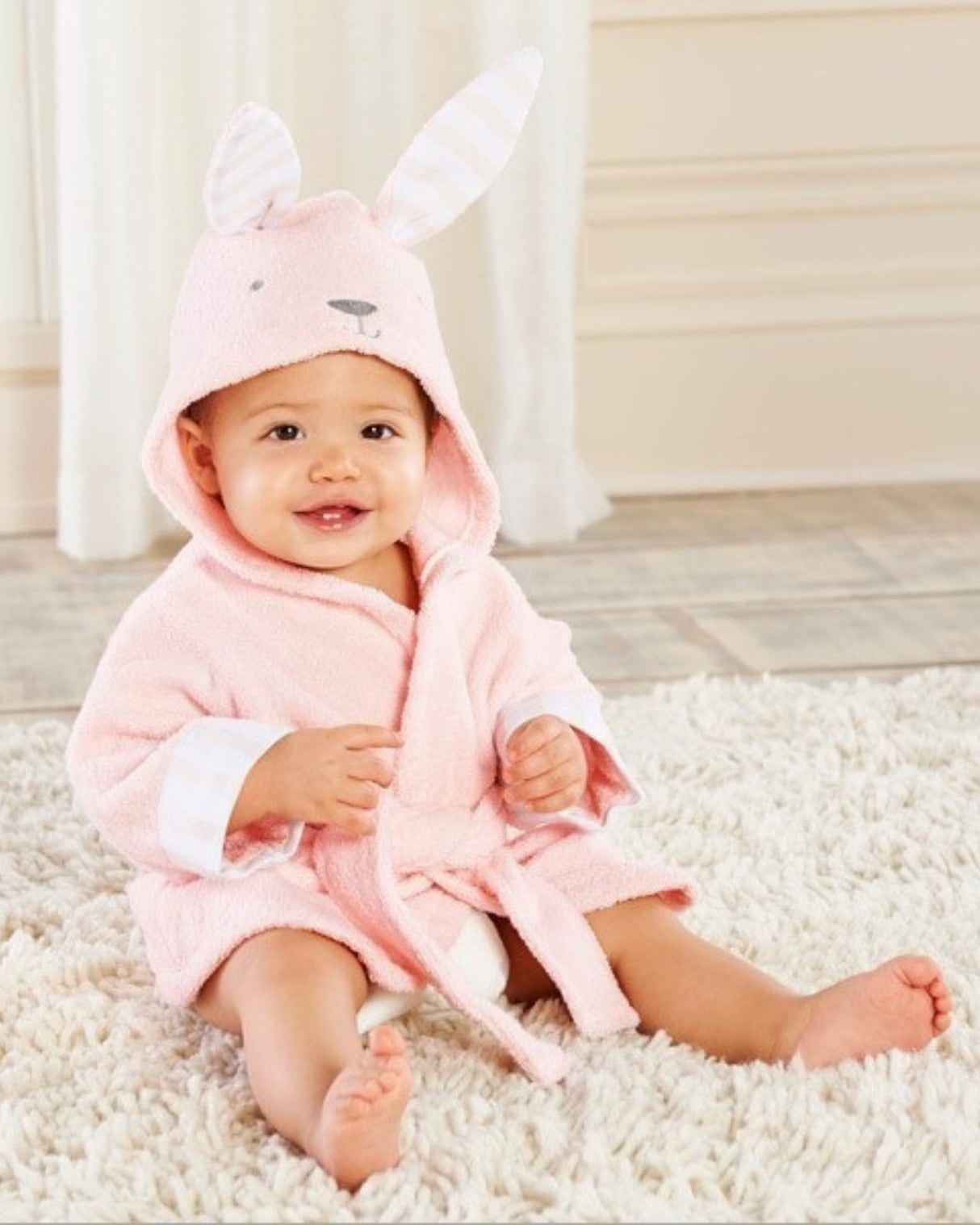 Baby Hooded Bathrobe  Pink Bunny Cotton Design - Product showcase