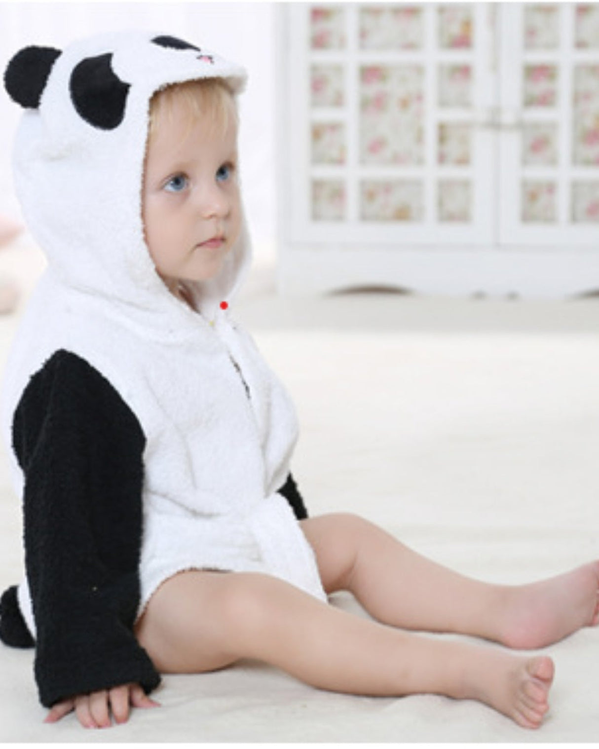 Kids Panda Bath Robe Soft Cotton Hooded Design - Detailed view