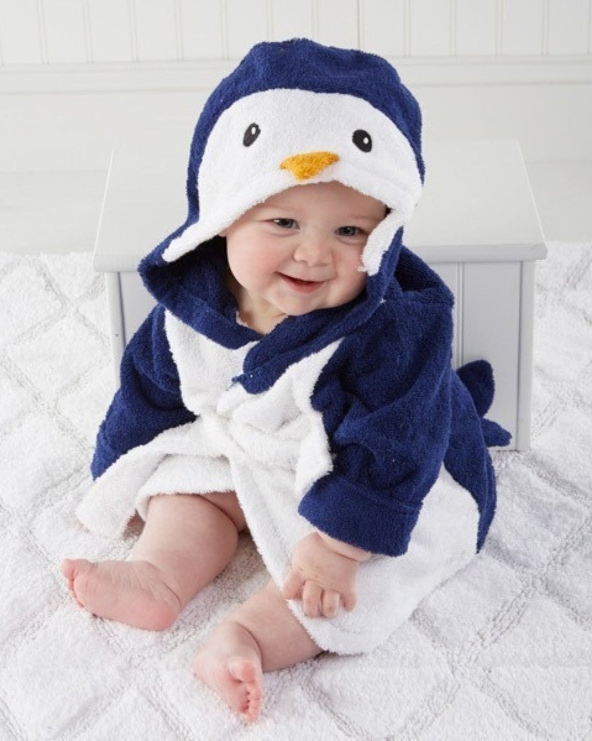 Baby Penguin Bathrobe  Navy Blue Cotton Terry - Product showcase