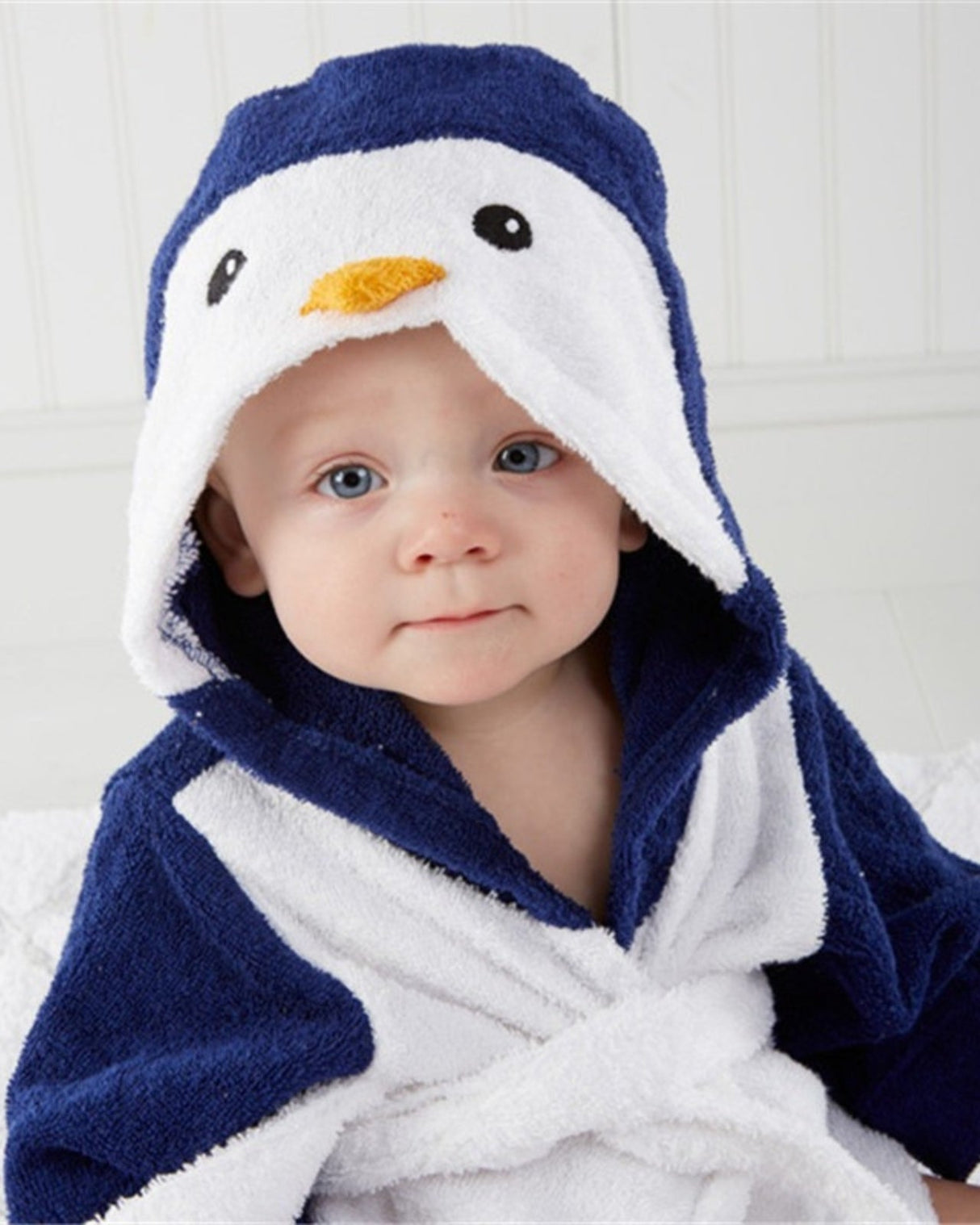 Baby Penguin Bathrobe  Navy Blue Cotton Terry - Detailed view