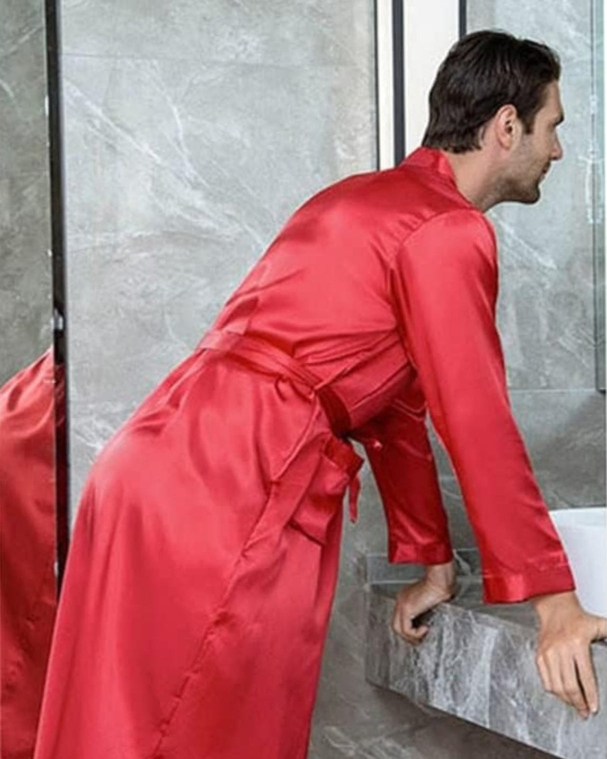 Silk Satin Robe For Men  Luxury Long Summer Kimono - Detailed view