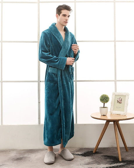 Plush Mens Bathrobe  Textured Shawl Collar Design - Product showcase