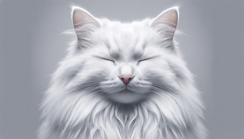 Detailed white cat portrait design file showing intricate fur texture and gentle expression