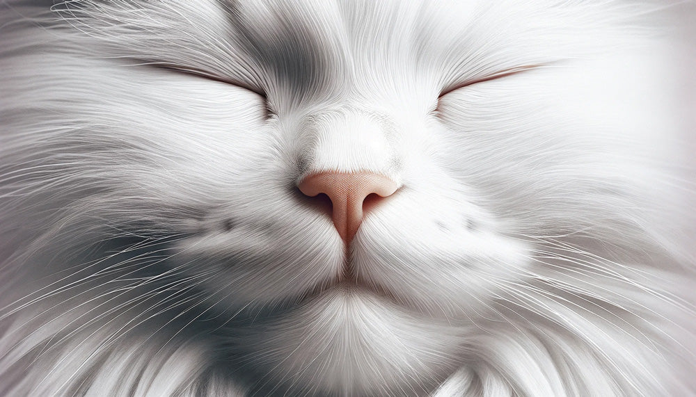 White cat close-up wallpaper design file showing detailed fur texture and gentle features