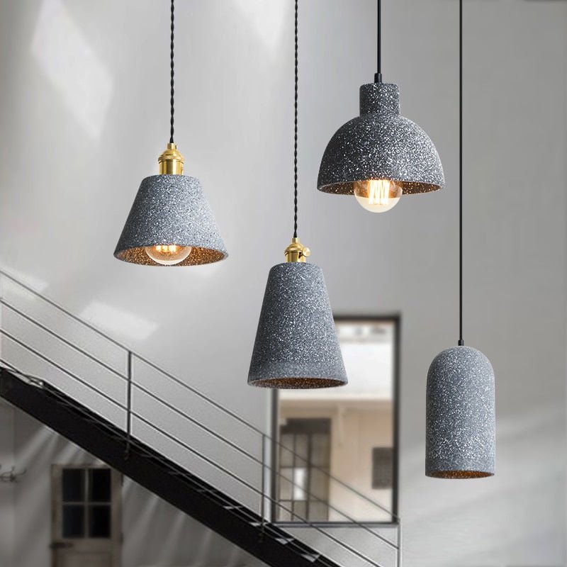 Industrial Cement Pendant Light Minimalist Gray Shade With Brass Fitting - Detailed view