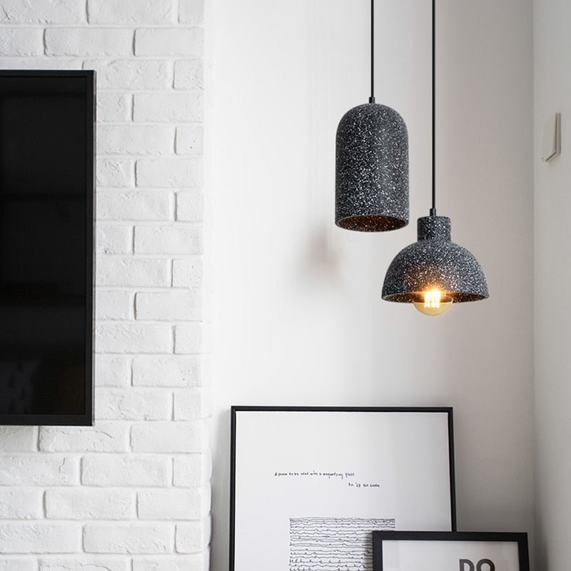 Industrial Cement Pendant Light Minimalist Gray Shade With Brass Fitting - Product example