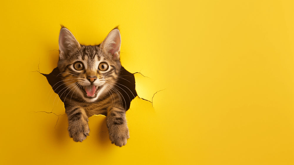 3D Cat Breaking Through Wall design file showing detailed yellow wall texture and realistic cat illustration