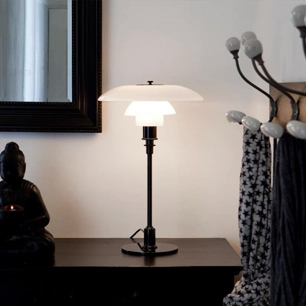 Modern Metal Table Lamp Multi-Level Glass Shade Design - Product showcase