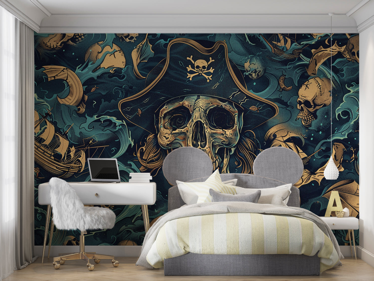 Ocean theme mural making statement in entertainment room