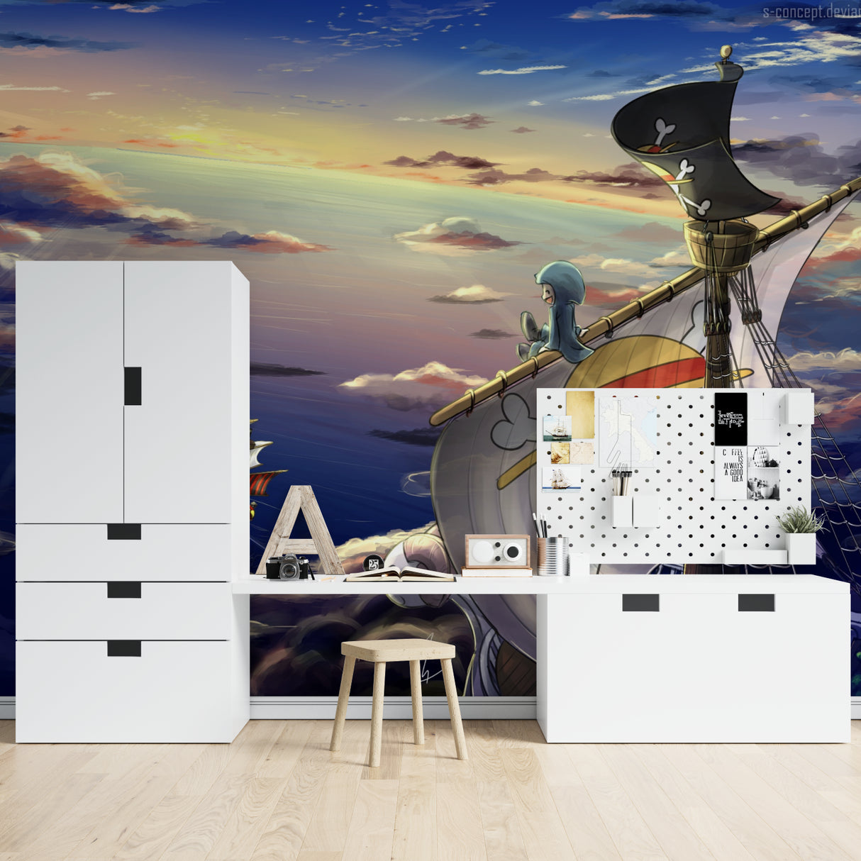 Nautical wall mural showcased in a modern playroom with reading nook