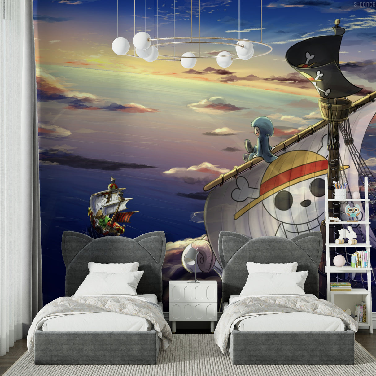 Adventure wall mural displayed in a maritime-themed study space