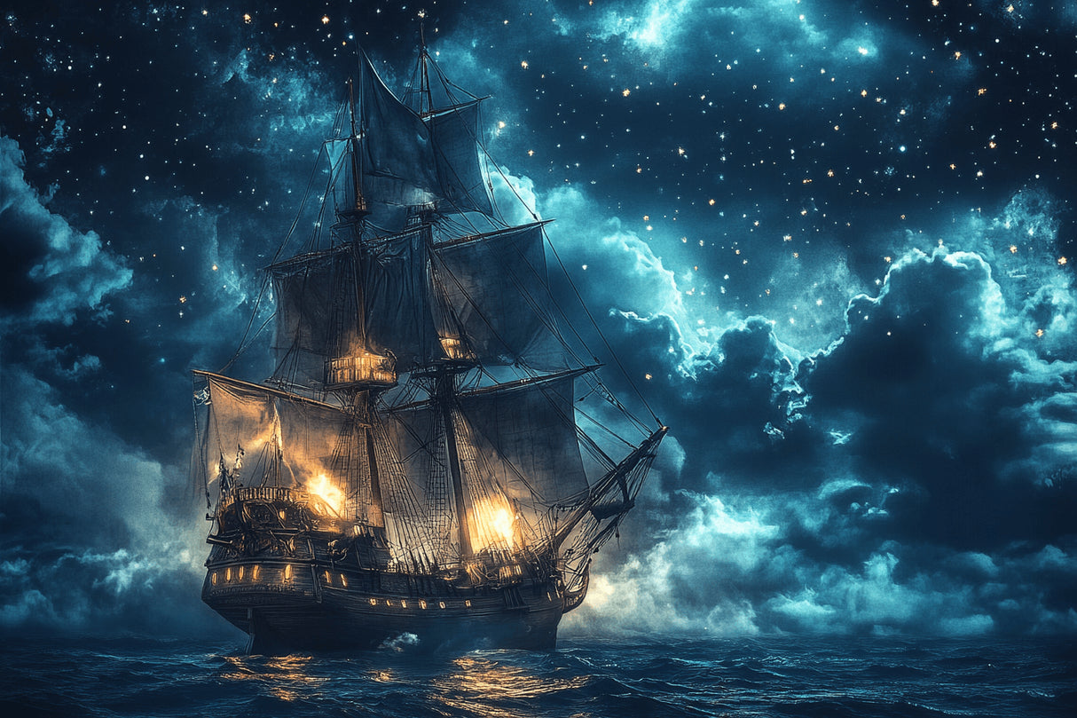 Pirate ship wallpaper design file showing detailed night sky pattern and ship illustration