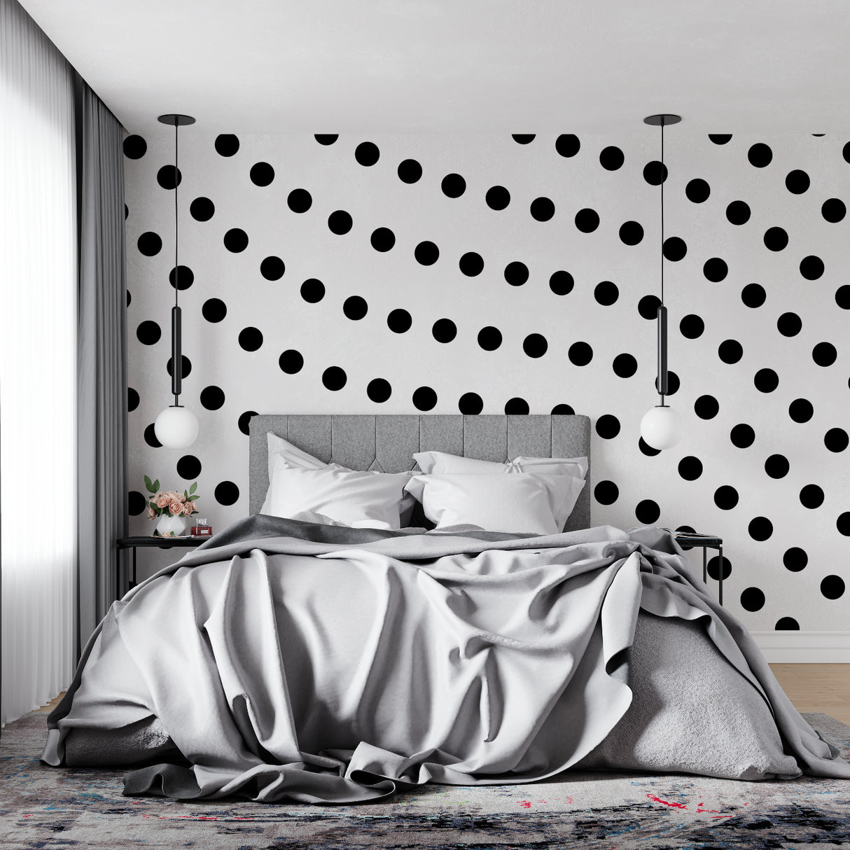 Modern polka dot wall design making statement in dining room setting