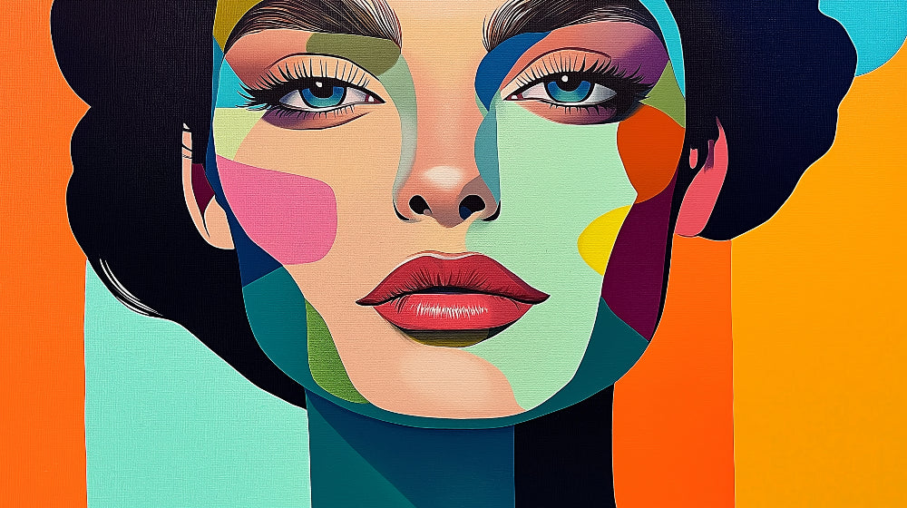 Pop art geometric face portrait design file showing vibrant colors and pattern details