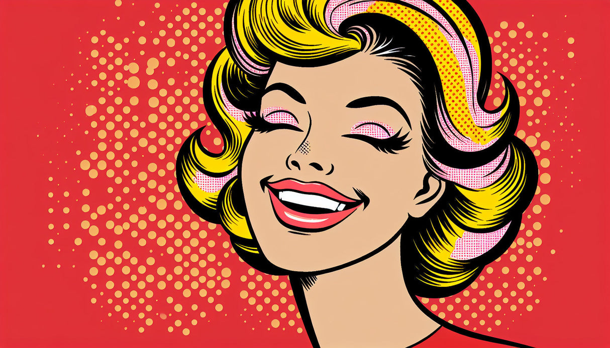 Pop art portrait design file featuring vibrant comic-style illustration with halftone dots and bold colors