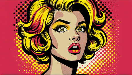 Pop art wallpaper design file showing vibrant comic portrait pattern with halftone dots and bold colors