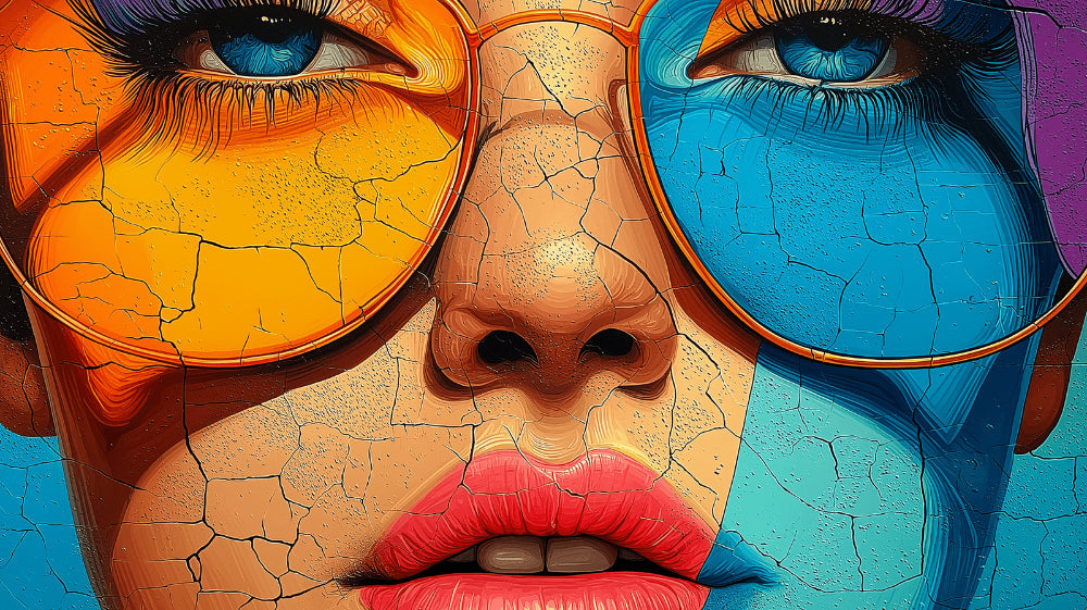 Pop art face design file showing vibrant portrait with sunglasses pattern