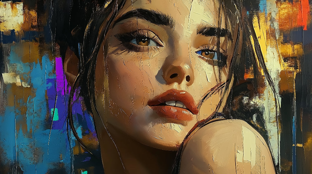 Abstract portrait wallpaper design file showing detailed brushstrokes and color harmony