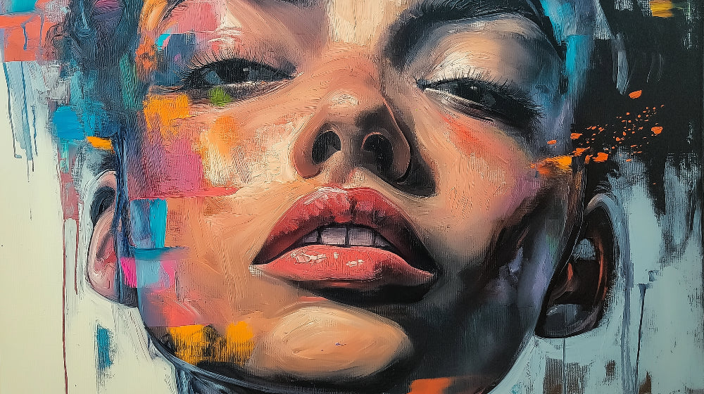 Abstract portrait mural design file showing detailed color transitions and artistic brush strokes