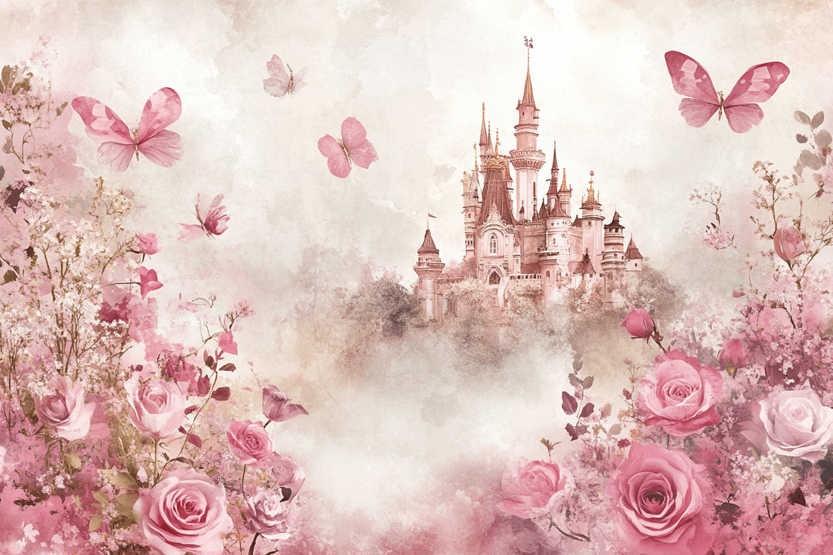 Princess castle design file with detailed pink butterflies and roses pattern