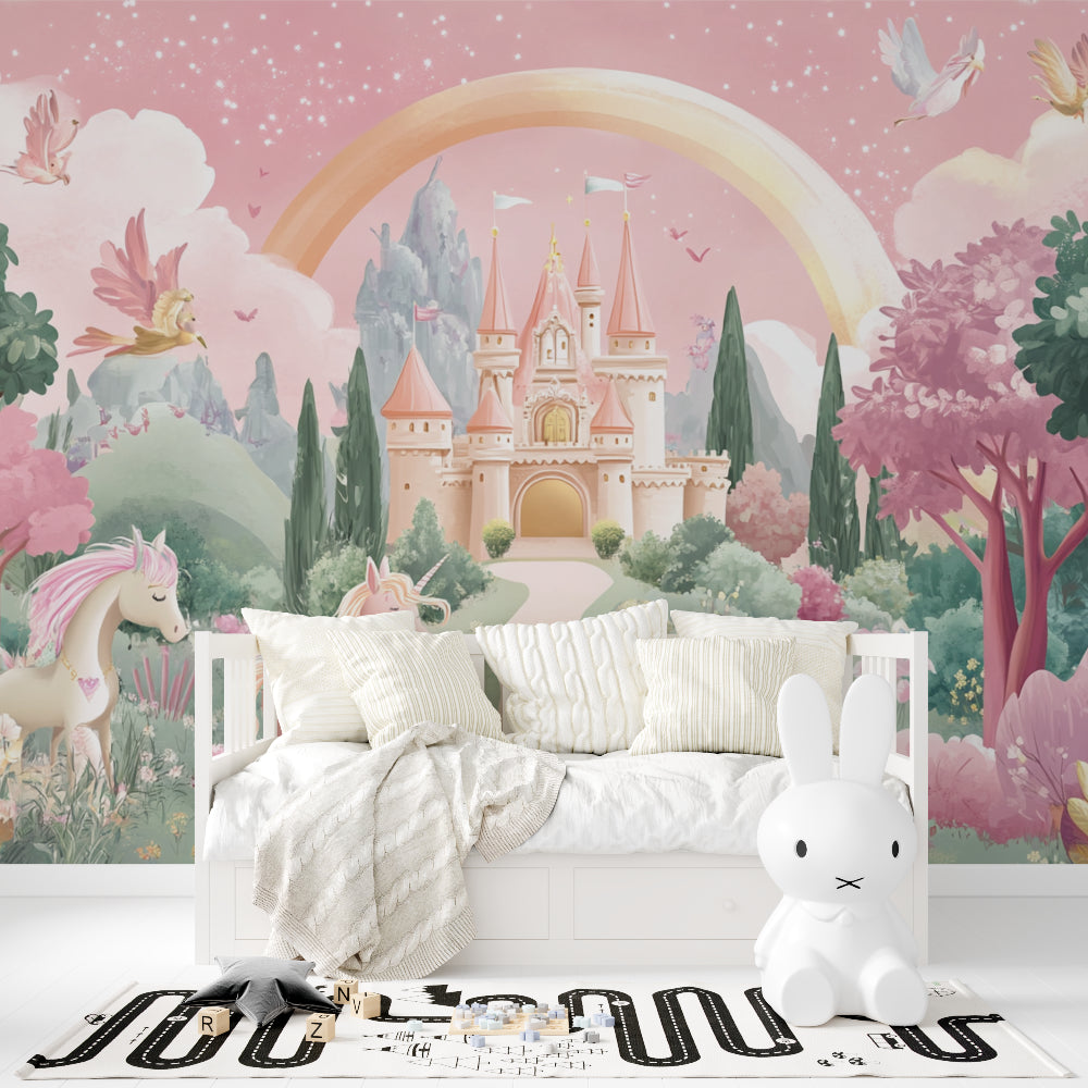 Enchanted Castle Wallpaper creating magic in a modern nursery setting