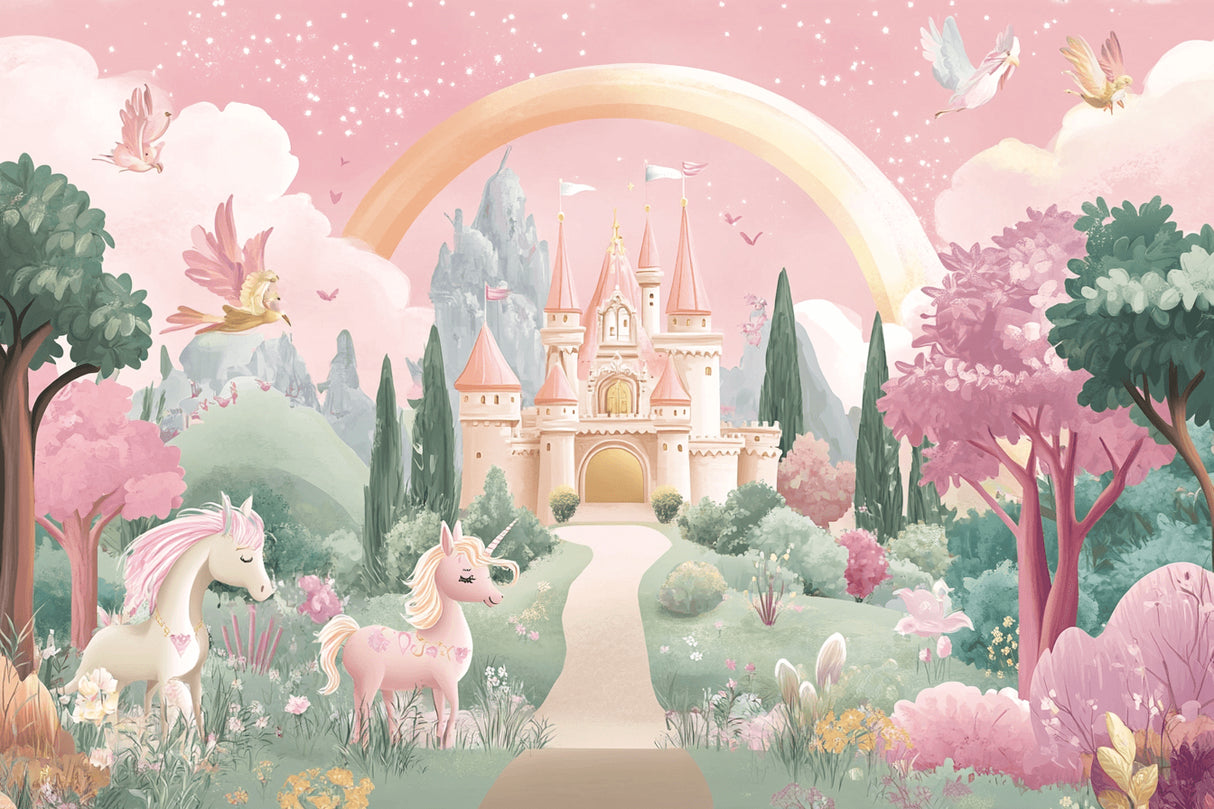 Princess Castle design file showing detailed castle illustration with rainbow and unicorns