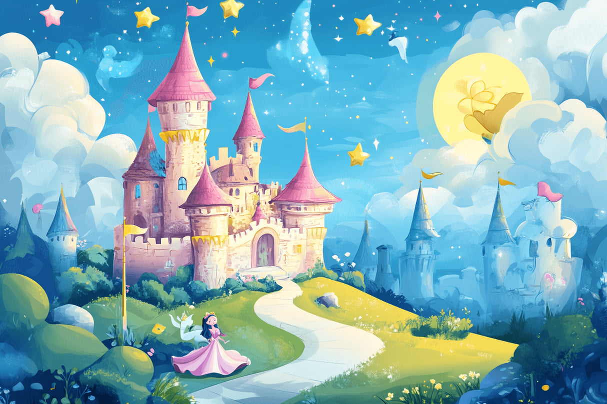 Princess Castle Mural Wallpaper design file showing detailed castle and night sky pattern