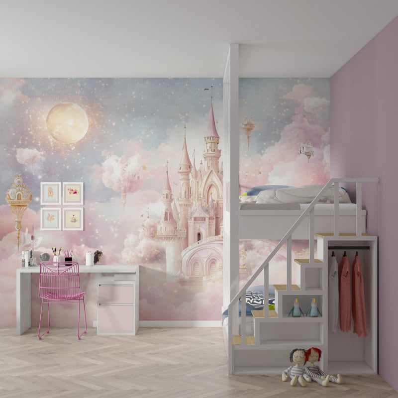 Princess mural wallpaper showcased in a girl's study area