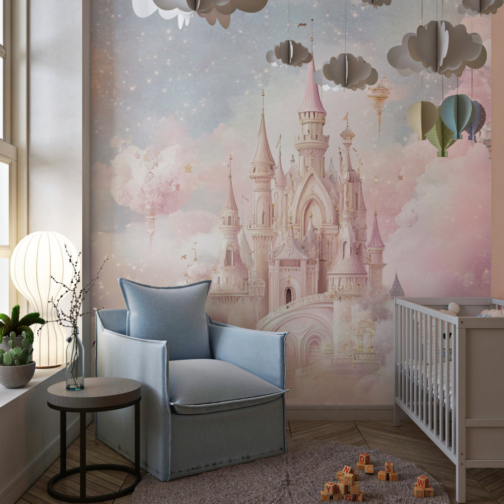 Magical castle design in a kids bedroom with fairy lights