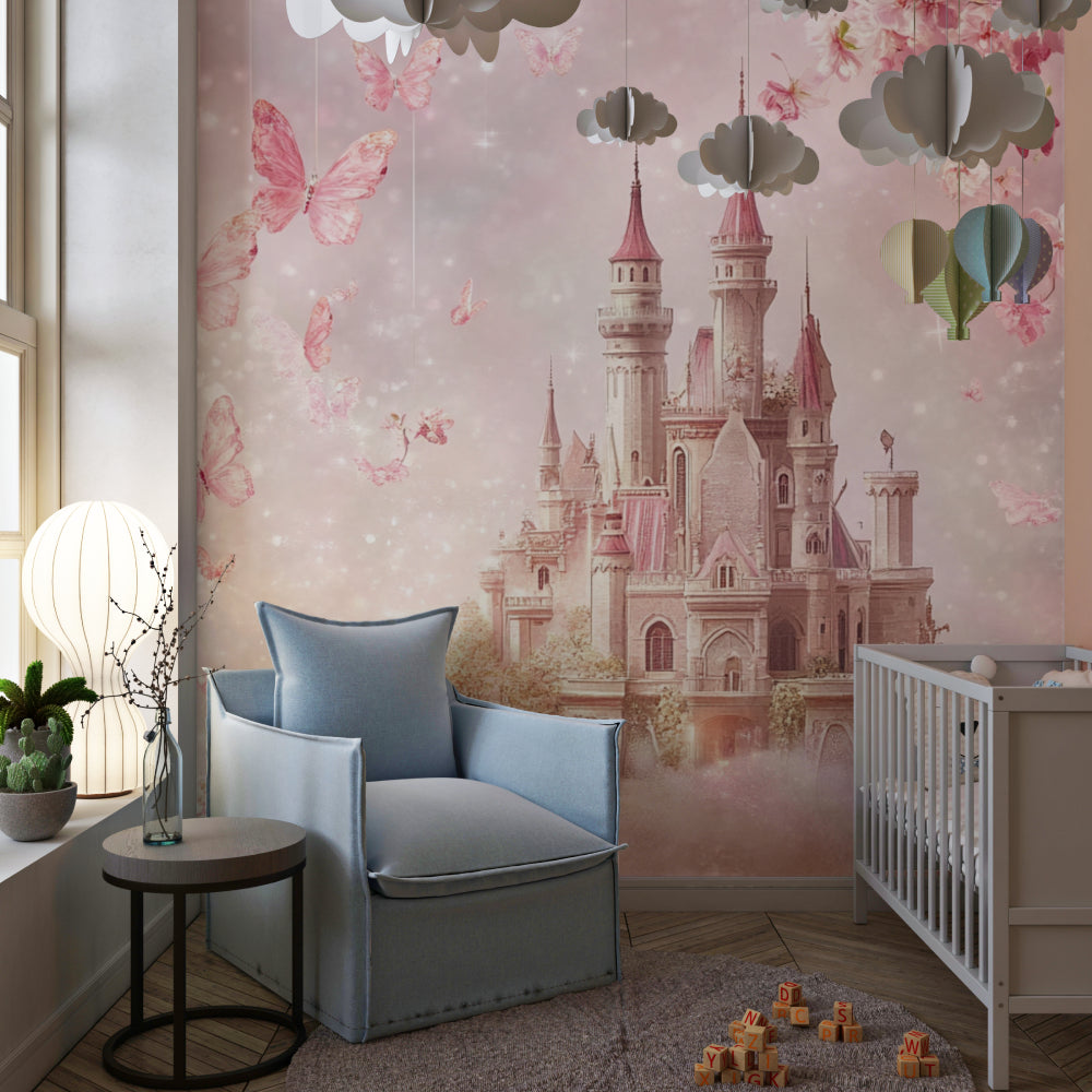 Magical princess wall mural creating a dreamy atmosphere in a nursery