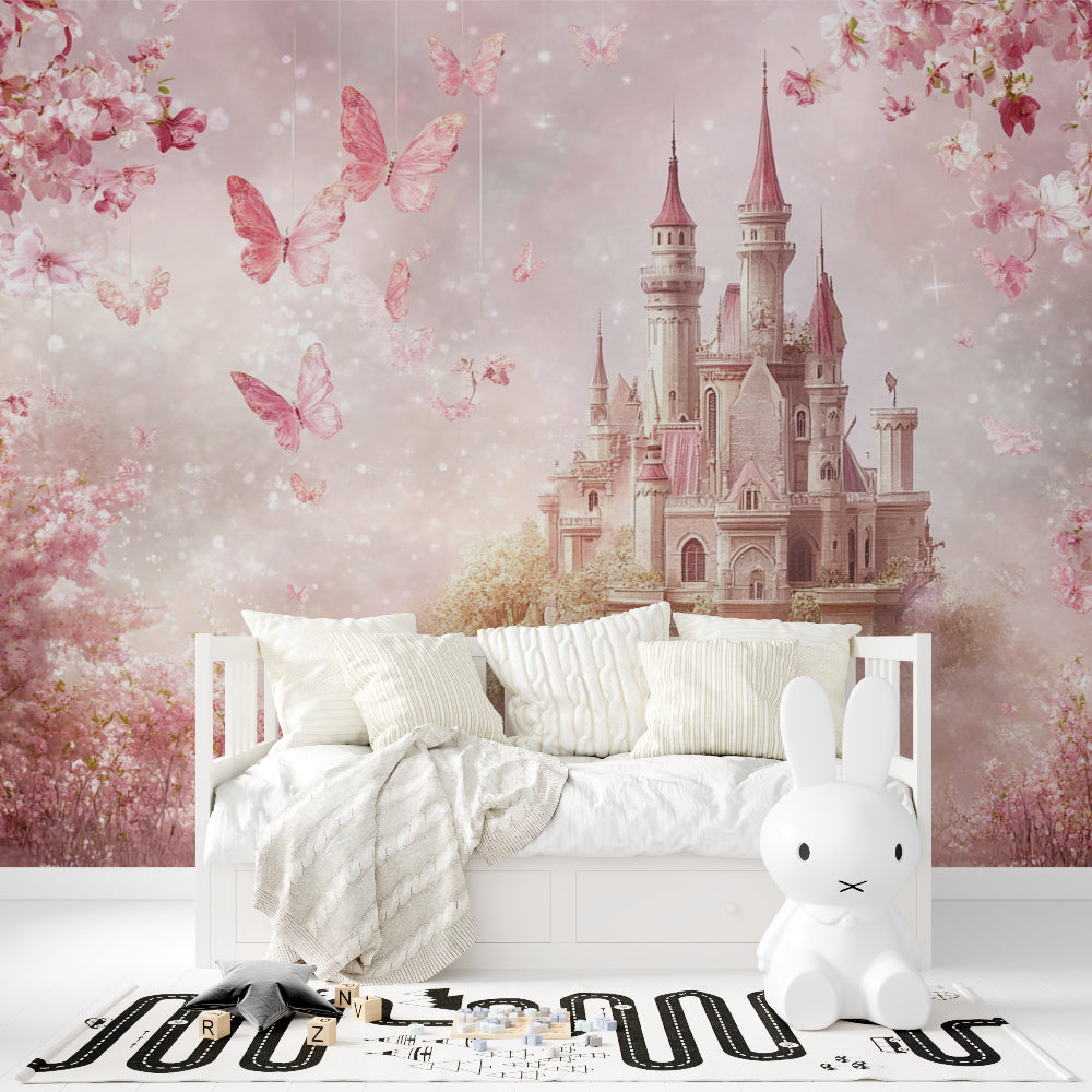 Fantasy castle wall mural adding magic to a reading nook