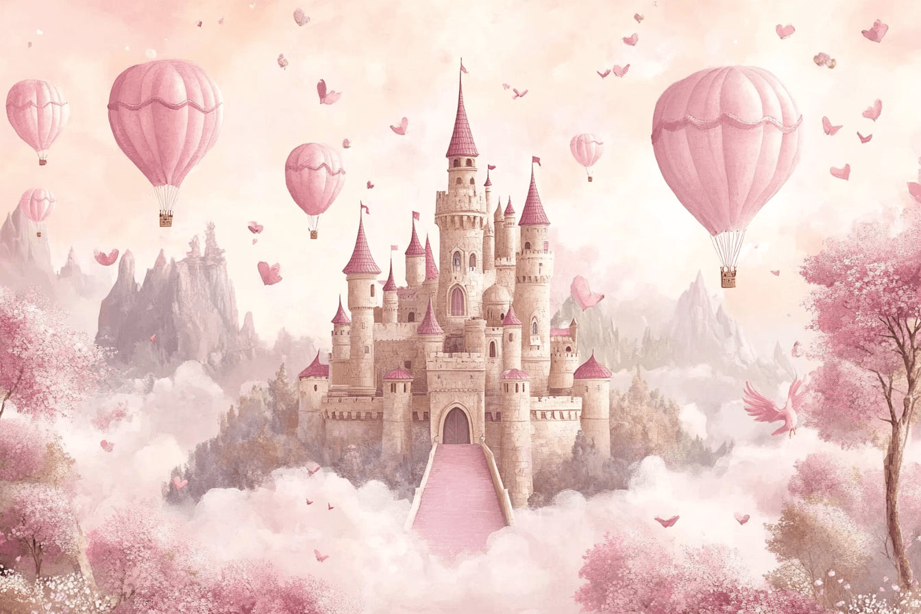 Princess castle design file showing detailed pink castle and hot air balloons pattern