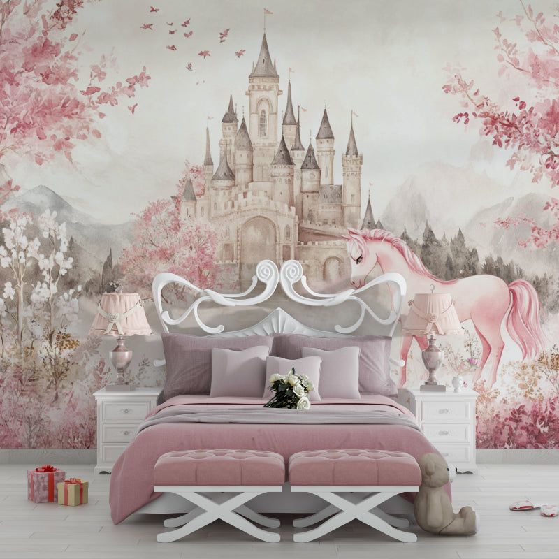 Princess themed wall mural showcased in a reading nook with soft lighting