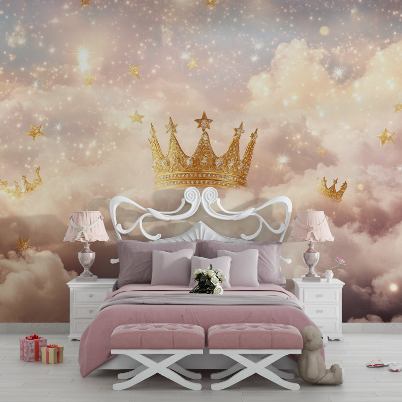 Princess crown mural adding elegance to a young girl's study space