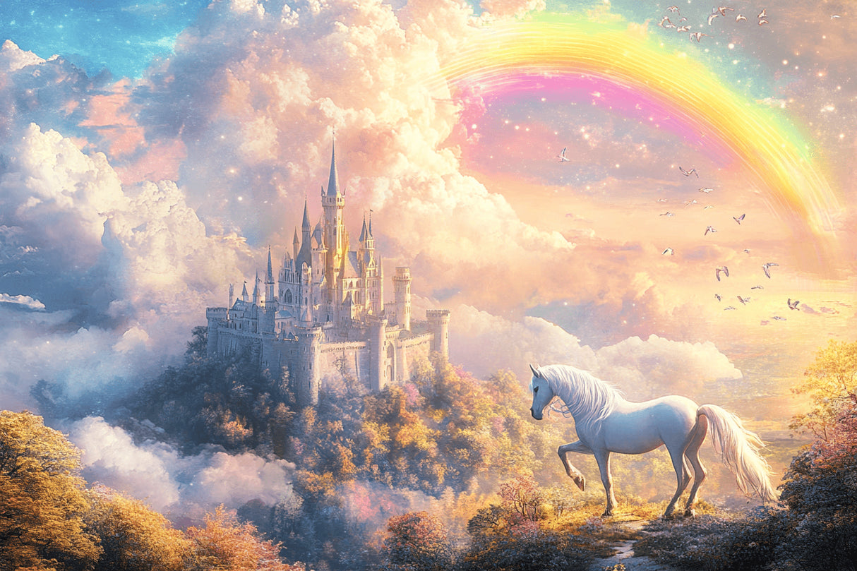 Princess castle wallpaper design file with rainbow and unicorn pattern