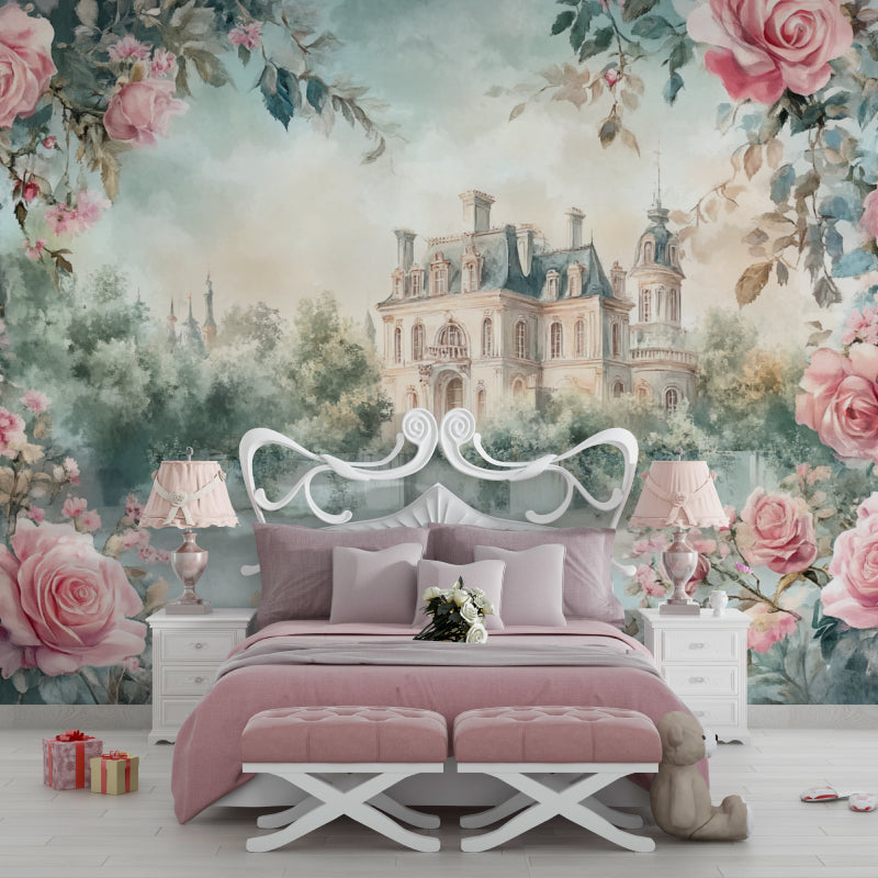 Princess wall mural displayed in a child's reading nook with cozy seating
