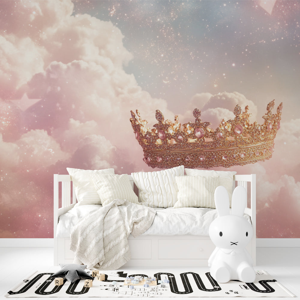 Princess wall mural featured in playroom with reading nook