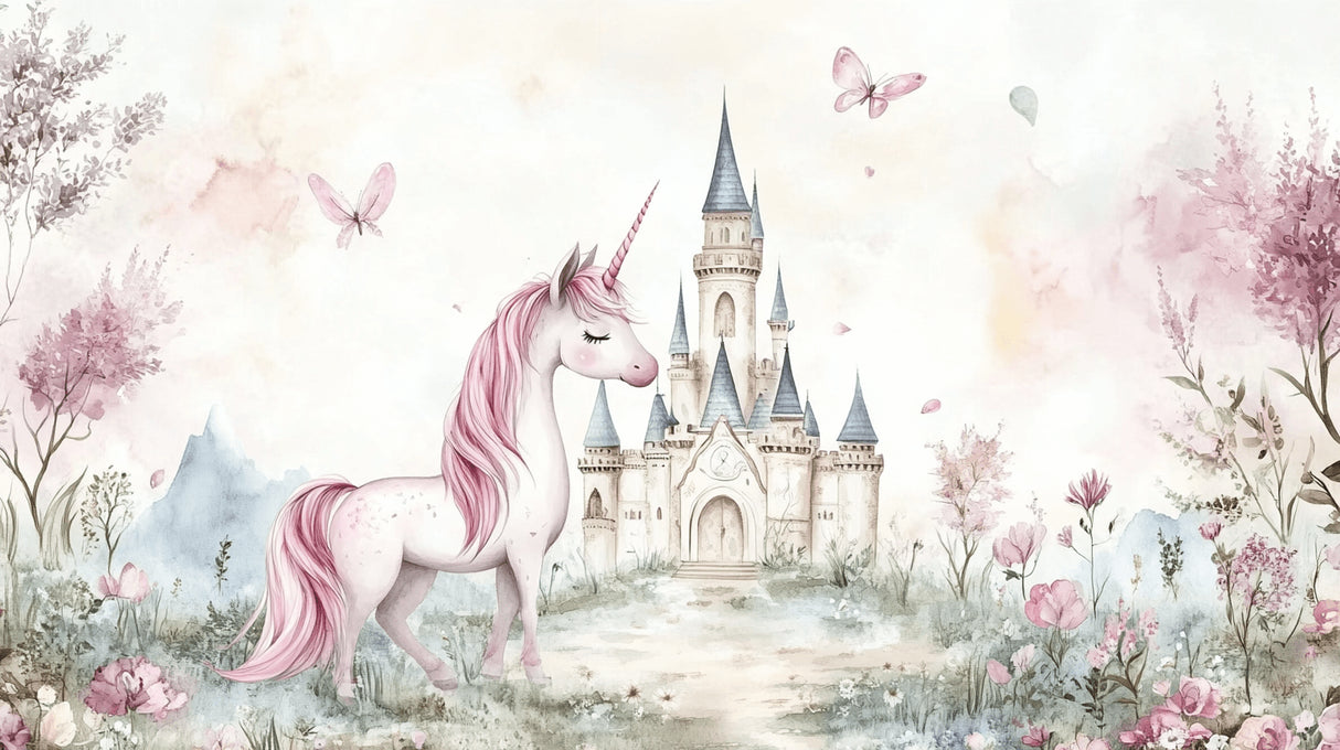 Princess castle and unicorn design file showing detailed fantasy pattern and soft pink tones