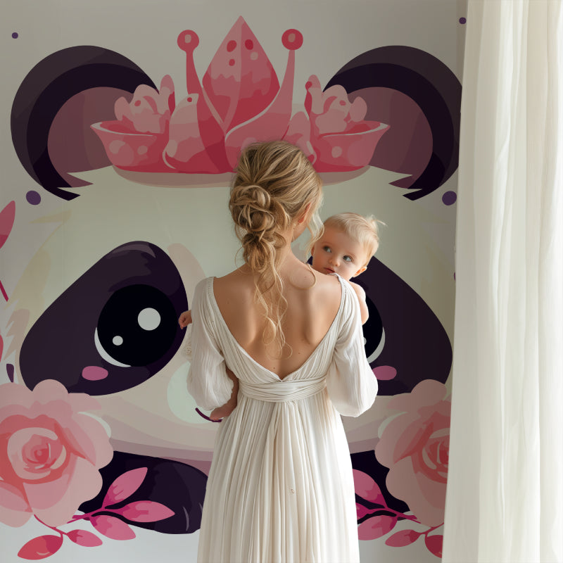 Princess Panda wall mural in modern kids room with rose gold accents